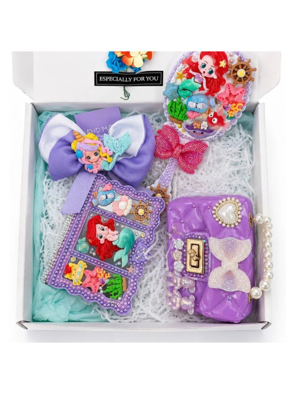 Mermaid Birthday Gift Set for Girls | Mirror, Purse & Bow